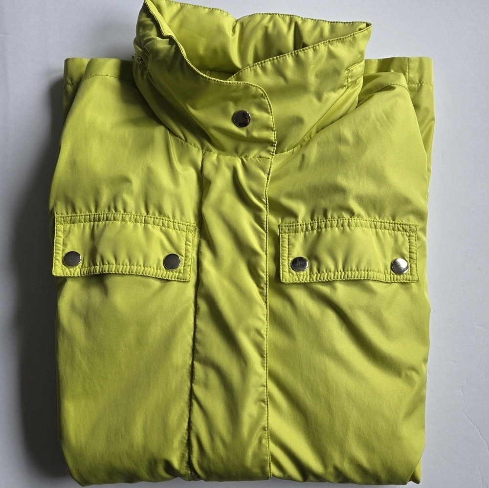 Alfani Lime Green Poly Satin Hidden Hood Utility Jacket. - Picture 6 of 9